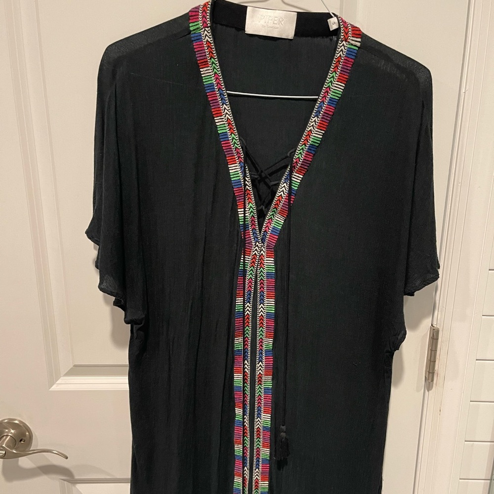 Piper Women's Short Sleeve Pullover Swimsuit Coverup Black Size Small